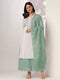White & Sage Green Pure Cotton Yoke Embroidered Straight Kurta With Palazzo & Dupatta Set